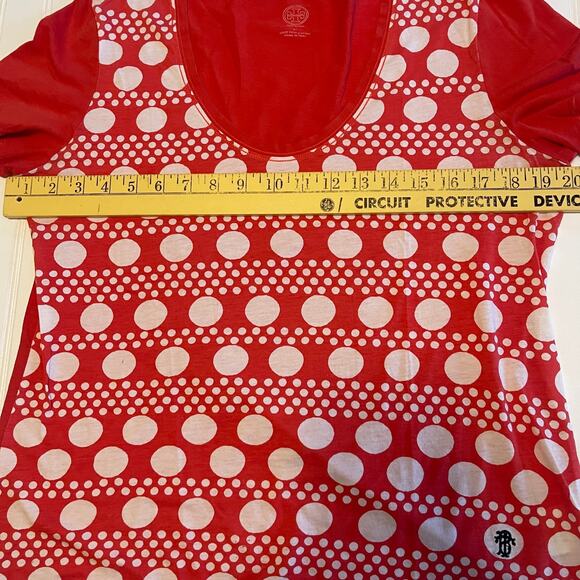 Tory Burch Karin Poppy Darby Scoop Neck Short Sleeve Polka Dot Tee Large READ - Picture 7 of 9